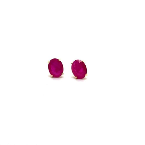 Natural Ruby Stud Earrings 14k Yellow Gold 4.18 TW Certified 307907 - Picture 1 of 12